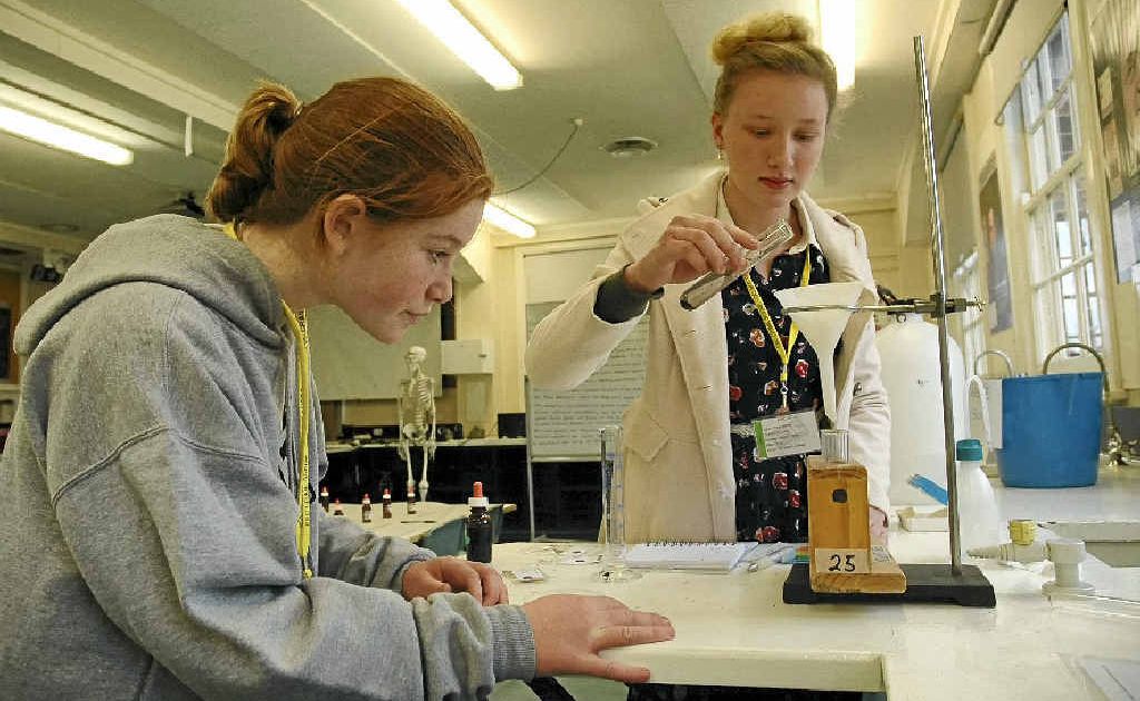 Rosie Scanlan, Bowral, NSW, and Rosie Dittmar, Gympie, undertake scientific tests as part of the forensic science camp at The Armidale School over the holidays. Rosie Scanlan, Bowral, NSW, and Rosie Dittmar, Gympie, undertake scientific tests as part of the forensic science camp at The Armidale School over the holidays.